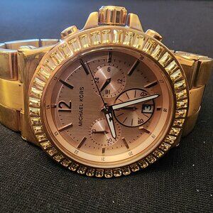 Michael Kors Rose Gold Chronograph Watch with Crystal Accents